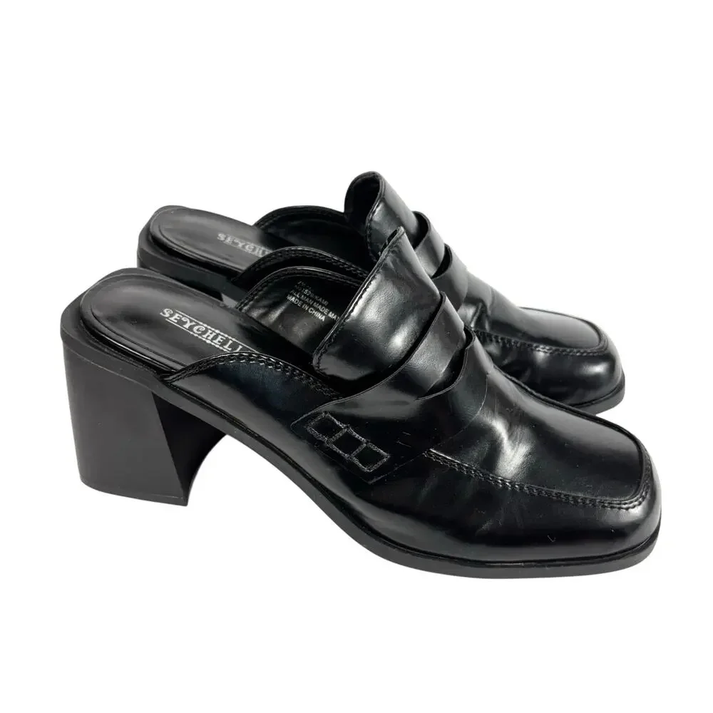 Seychelles Y2K 'KAMI' Black Chunky Heel Loafer Mules Size 7.5 - Picture 1 of 5